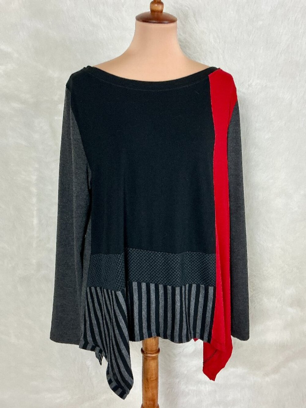 Alembika Red Black Gray Long Sleeve Mixed Print Stripe Top Alembika 4 US XL